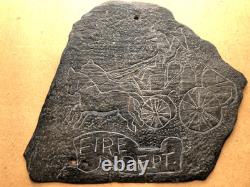 1800s Fire Department Sign Engraved Slate Civil War General Folk Art Antique