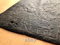 1800s Fire Department Sign Engraved Slate Civil War General Folk Art Antique