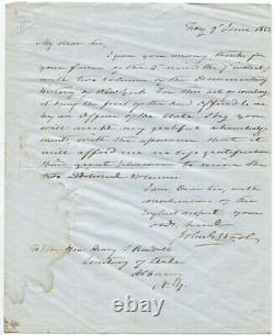 1852 Future Civil War Major General John E. Wool Acknowledges a Gift