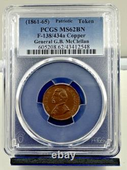(1861-65)General G. B. McClellan Copper Patriotic Civil War Token PCGS MS62 BN