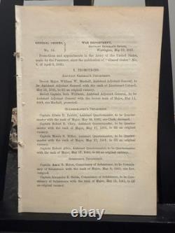 1861 CIVIL WAR General Orders 24 ROBERT E LEE Resigns SHERIDAN Promoted