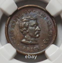 1863 CIVIL WAR GENERAL McCLELLAN 1 CENT PATRIOTIC TOKEN F#143/261 NGC MS 63 BN