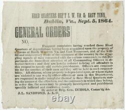 1864 Civil War Broadside Confederate General Orders Warning not to Harass Locals