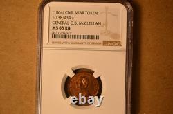 (1864) Civil War Token- General G. B. McClellan- NGC MS-63 RB. Lovely