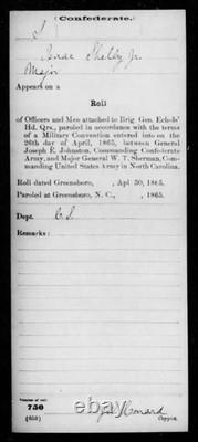 1864 Confederate Gen. John Echols Staff Major Shelby Document/ Civil War