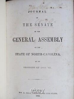 1866 Raleigh JOURNAL OF THE NORTH CAROLINA GENERAL ASSEMBLY Rare Civil War Book