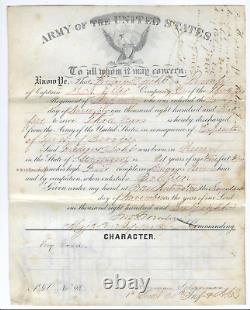 1868 post Civil War Army discharge signed General John Mason, San Antonio Texas