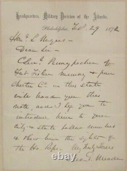 1872 Civil War General George Meade Letter of Introduction for Gen. Pennypacker