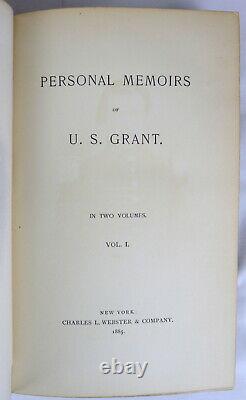 1885 set PERSONAL MEMOIRS OF GENERAL ULYSSES S. GRANT Union Army Civil War 2vols