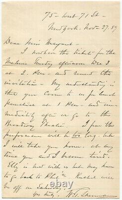 1889 Civil War General William Tecumseh Sherman Invites a Friend to the Broadway