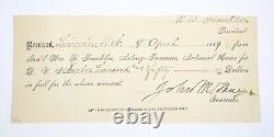 1889 Receipt Signed By 2 Civil War General William B Franklin & John M Thayer