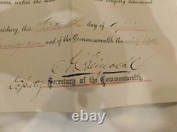 385 Civil War General John Geary Gov. Penn Signed ZOUAVE Captain Commission 1872
