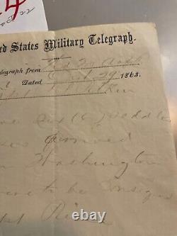924 CIVIL War General Rufus Ingalls Us Military Telegram Army Potomac 1863