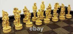 American US Civil War Generals Antiqued Chess Set With 17 Fortress Castle Board