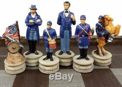 American US Civil War Generals Painted Chess Set With 17 Fortress Castle Board