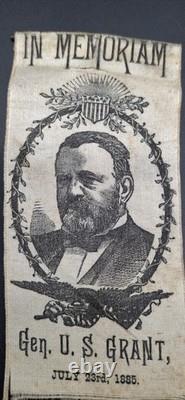 Antique 1885 General Ulysses S. Grant printed fabric memorial ribbon Civil War