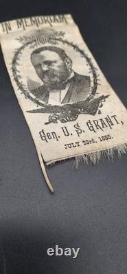 Antique 1885 General Ulysses S. Grant printed fabric memorial ribbon Civil War