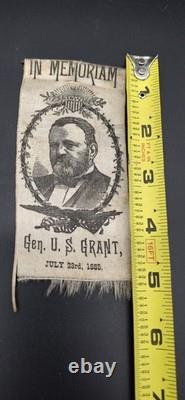 Antique 1885 General Ulysses S. Grant printed fabric memorial ribbon Civil War