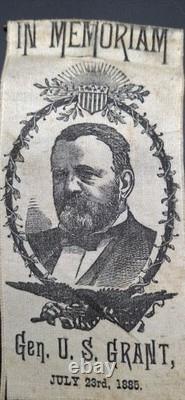 Antique 1885 General Ulysses S. Grant printed fabric memorial ribbon Civil War