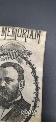 Antique 1885 General Ulysses S. Grant printed fabric memorial ribbon Civil War
