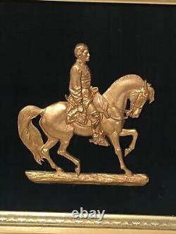 Antique Brass Bronze Relief Sculpture Civil War General McClellan Period Frame