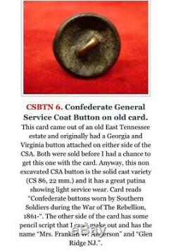 Authentic, Antique, Civil War, Confederate General Service Coat Button (CSA)