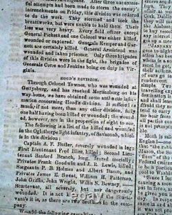 BATTLE OF GETTYSBURG Pennsylvania CONFEDERATE Account 1863 Civil War Newspaper