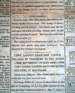 BATTLE OF GETTYSBURG Pennsylvania CONFEDERATE Account 1863 Civil War Newspaper