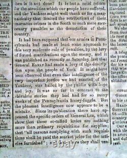 BATTLE OF GETTYSBURG Pennsylvania CONFEDERATE Account 1863 Civil War Newspaper