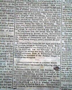 BATTLE OF GETTYSBURG Pennsylvania CONFEDERATE Account 1863 Civil War Newspaper