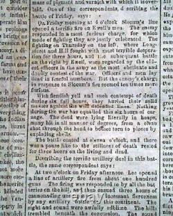 BATTLE OF GETTYSBURG Pennsylvania CONFEDERATE Account 1863 Civil War Newspaper