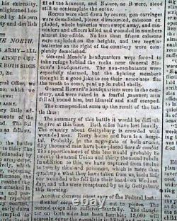 BATTLE OF GETTYSBURG Pennsylvania CONFEDERATE Account 1863 Civil War Newspaper