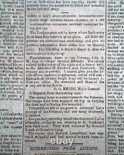 BATTLE OF GETTYSBURG Pennsylvania CONFEDERATE Account 1863 Civil War Newspaper