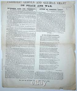 BROADSIDE President Lincoln And General Grant On Peace And War CIVIL WAR 1864