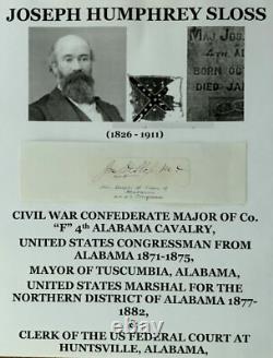CIVIL WAR CONFEDERATE MAJOR 4th AL CAVALRY CONGRESSMAN MAYOR AUTOGRAPH SIGNED VF