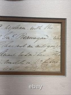 CIVIL WAR GENERAL PIERRE G. T. BEAUREGARD ORIGINAL SIGNED LETTER FRAMED With COA