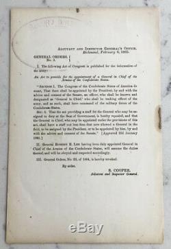 CIVIL War Confederate General Orders No 3 Robert E Lee General Appoinment Csa