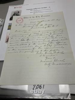 CIVIL War Delaware General Thomas J Jordan Reference Letter To Pres. Hayes 1877