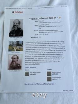 CIVIL War Delaware General Thomas J Jordan Reference Letter To Pres. Hayes 1877