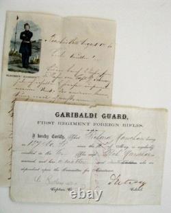 CIVIL War General D'utassy Signed Garibaldi Guard Service Certificate & Letter