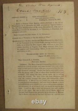 CIVIL War General Fitz-john Porter Ink Inscribed Dismissal Order 1863