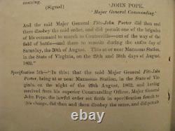 CIVIL War General Fitz-john Porter Ink Inscribed Dismissal Order 1863
