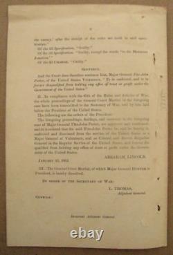 CIVIL War General Fitz-john Porter Ink Inscribed Dismissal Order 1863