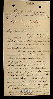 CIVIL War General Henry Larcum Abbott Copy Letter From General Np Banks 1863