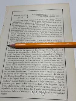 CIVIL War General Joseph Totten Mourning & Eulogy Order 1864 Span 50 Years 1897