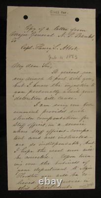 CIVIL War General Np Banks Letter To General Henry L Abbott 1863
