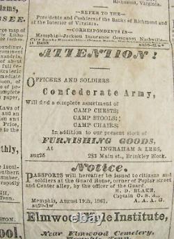 CIVIL War Memphis Tennessee Daily Appeal Confederate Newspaper 1861