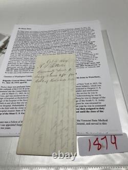 CIVIL War Nurses Paylist Montpelier Vt Army Hospital Sgn Gen Rs Satterlee 1879