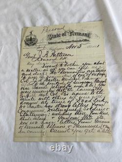 CIVIL War Vermont General J S Peck Letter 1881 To Gen. J Patterson Vt Stationary