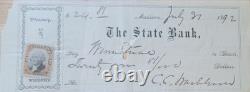 Cadwallader C. C. C. Washburn Signed Check 1872 Civil War General, General Mill